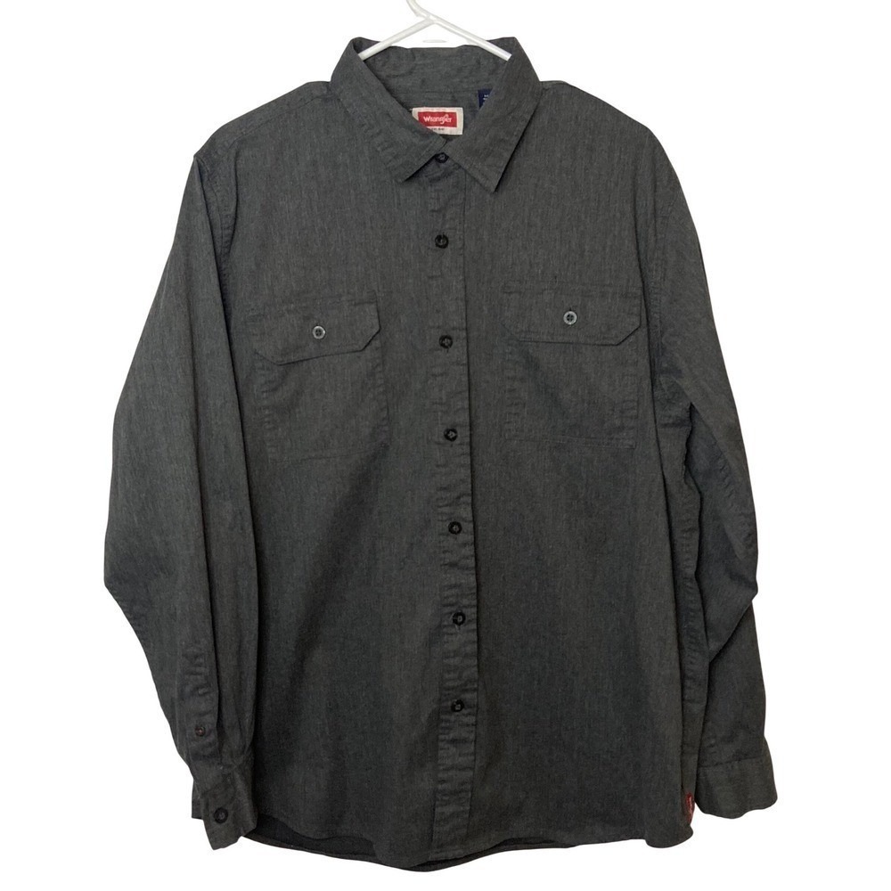 Wrangler Mens Gray Heather Long Sleeve‎ Button Down Shirt Stretch Large L